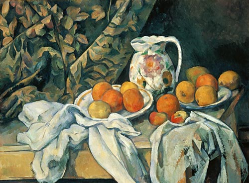 Paul Cézanne - Still life with fruits and curtain