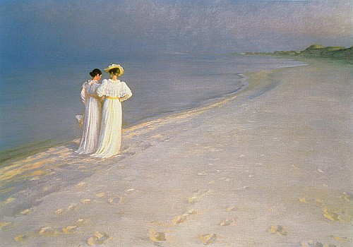 Peder Severin Kroyer - Summer Evening on the Skagen Southern Beach with Anna Ancher and Marie Kroyer