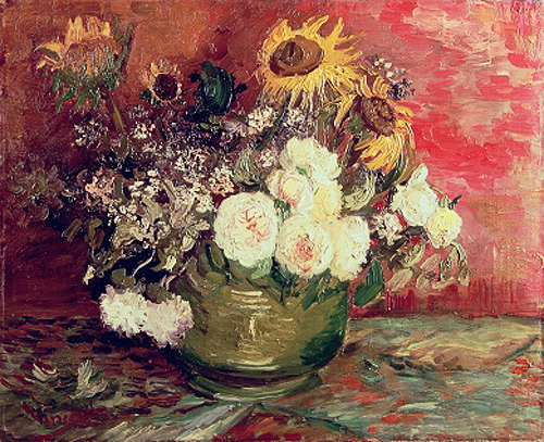 Vincent van Gogh - Sunflowers, Roses and other Flowers in a Bowl