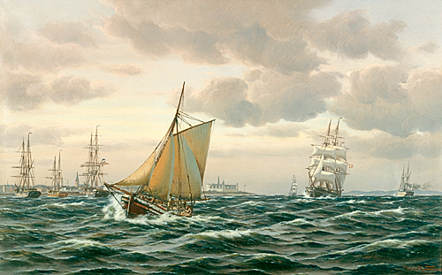 Johan Neumann - Tree master and fishing boats at the coast near Copenhagen