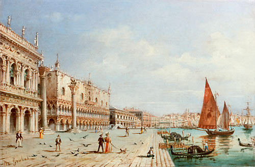 Carlo (Marco) Grubas - Venice-Canale Grande with Entry to Markusplatz