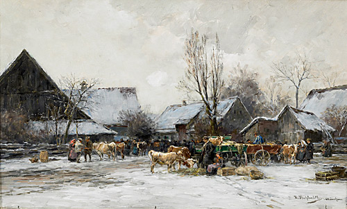 Karl Stuhlmüller - Wintry cattlemarket in Bavaria