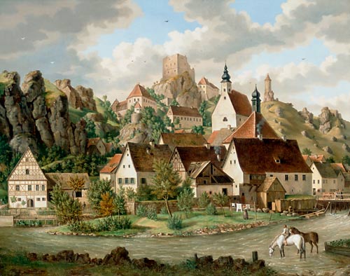 Franz Schmidt - Woody river valley with view of the city